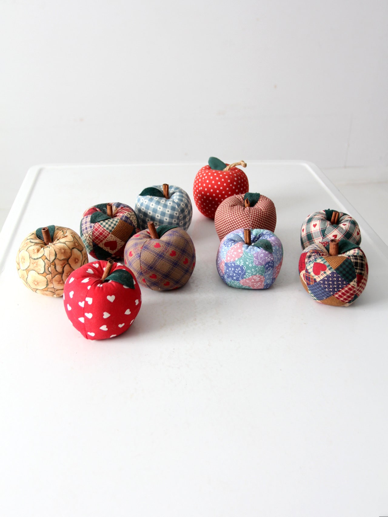 vintage hand-made fabric apple ornaments set of 9