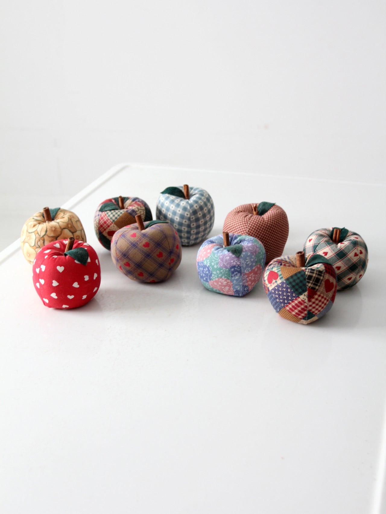 vintage hand-made fabric apple ornaments set of 9