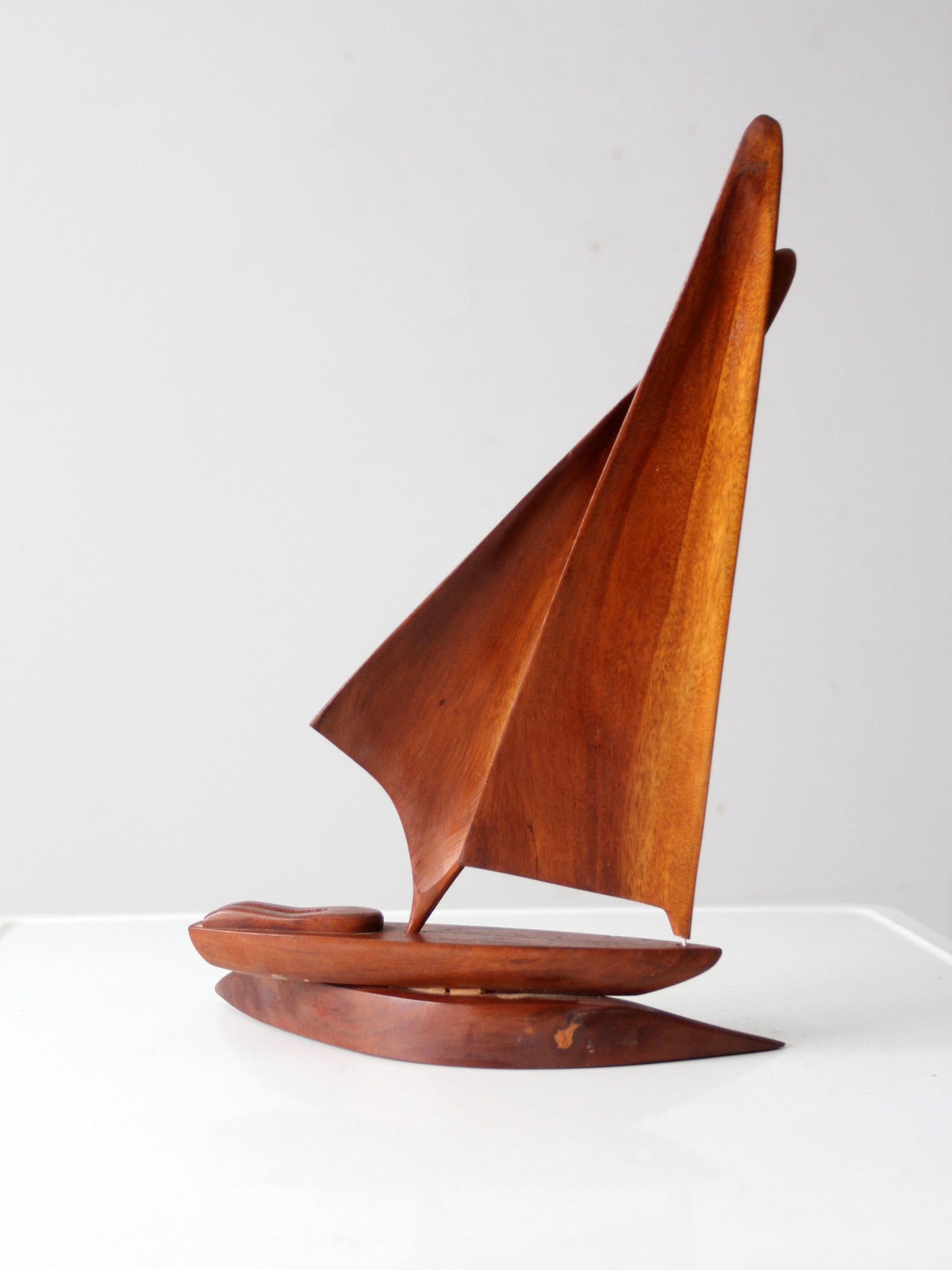 mid century wood sailboat sculpture