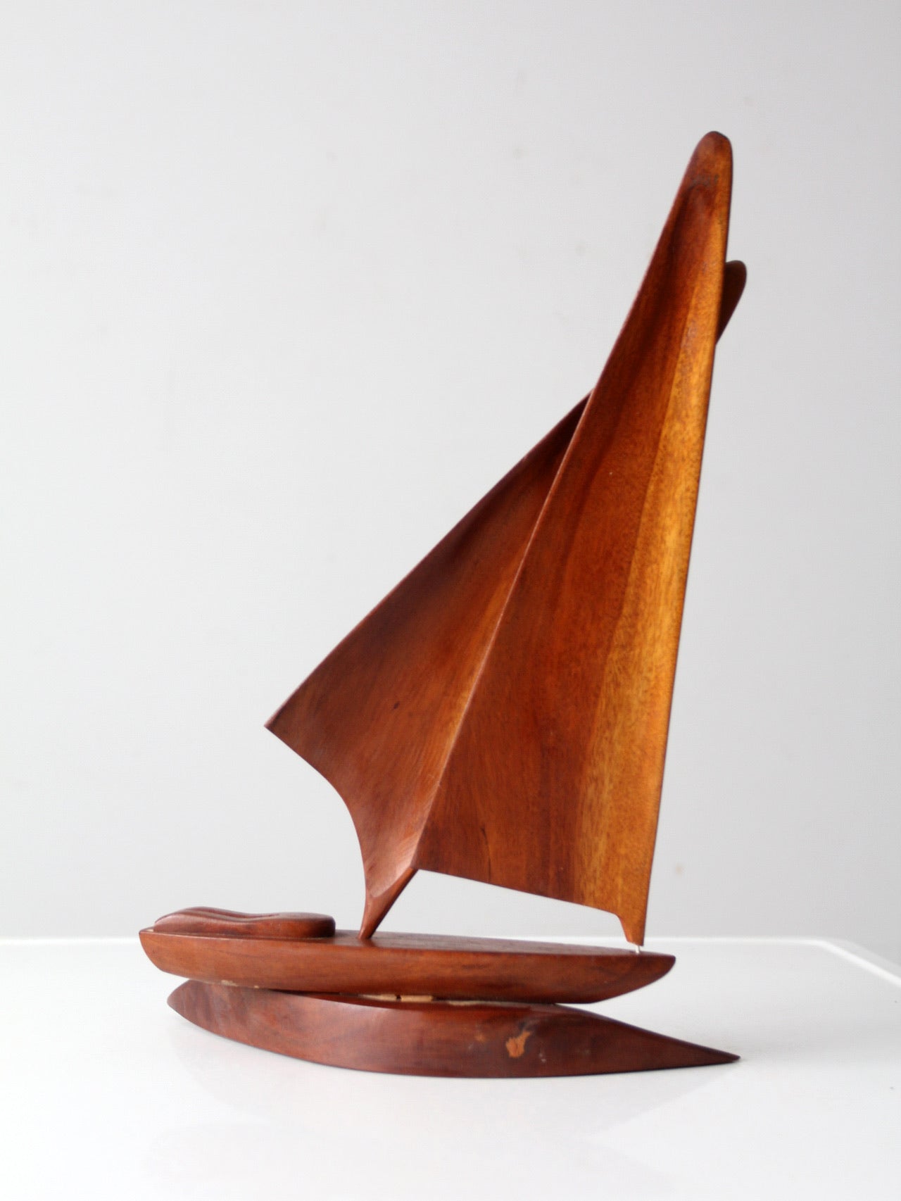 mid century wood sailboat sculpture