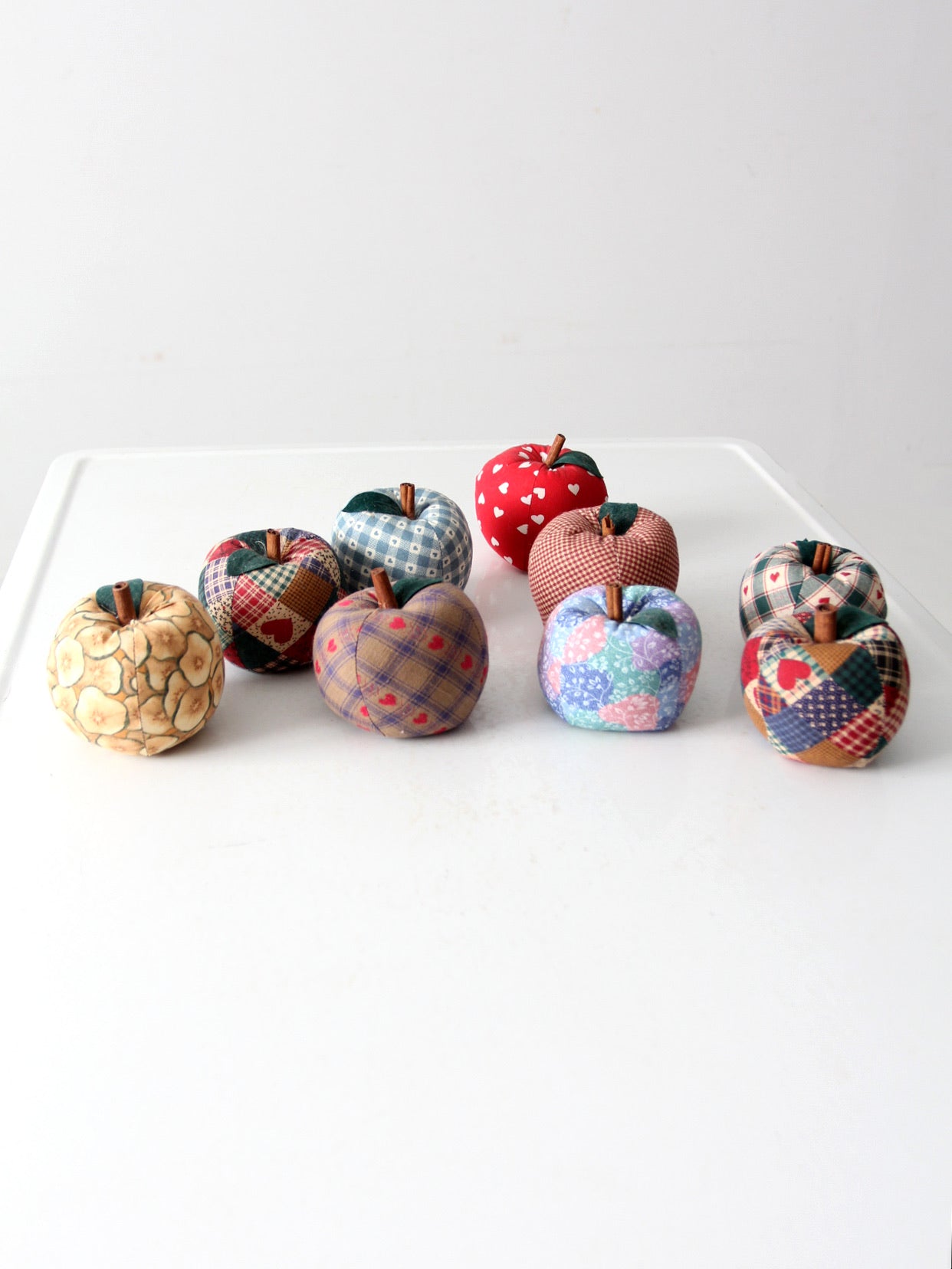 vintage hand-made fabric apple ornaments set of 9
