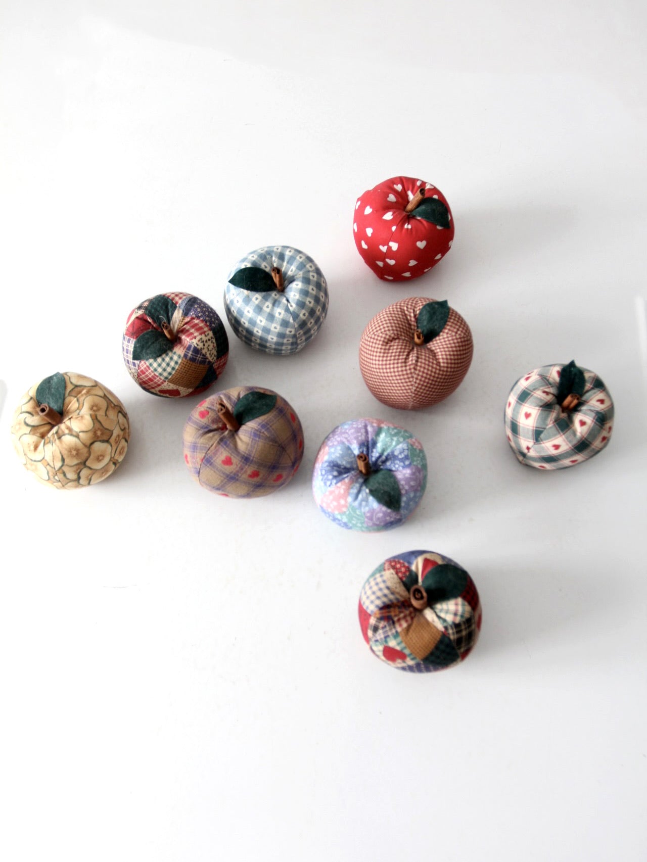 vintage hand-made fabric apple ornaments set of 9