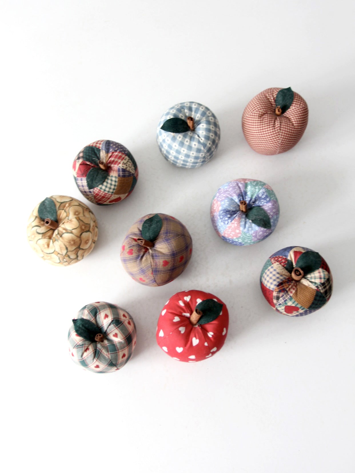 vintage hand-made fabric apple ornaments set of 9
