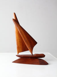 mid century wood sailboat sculpture