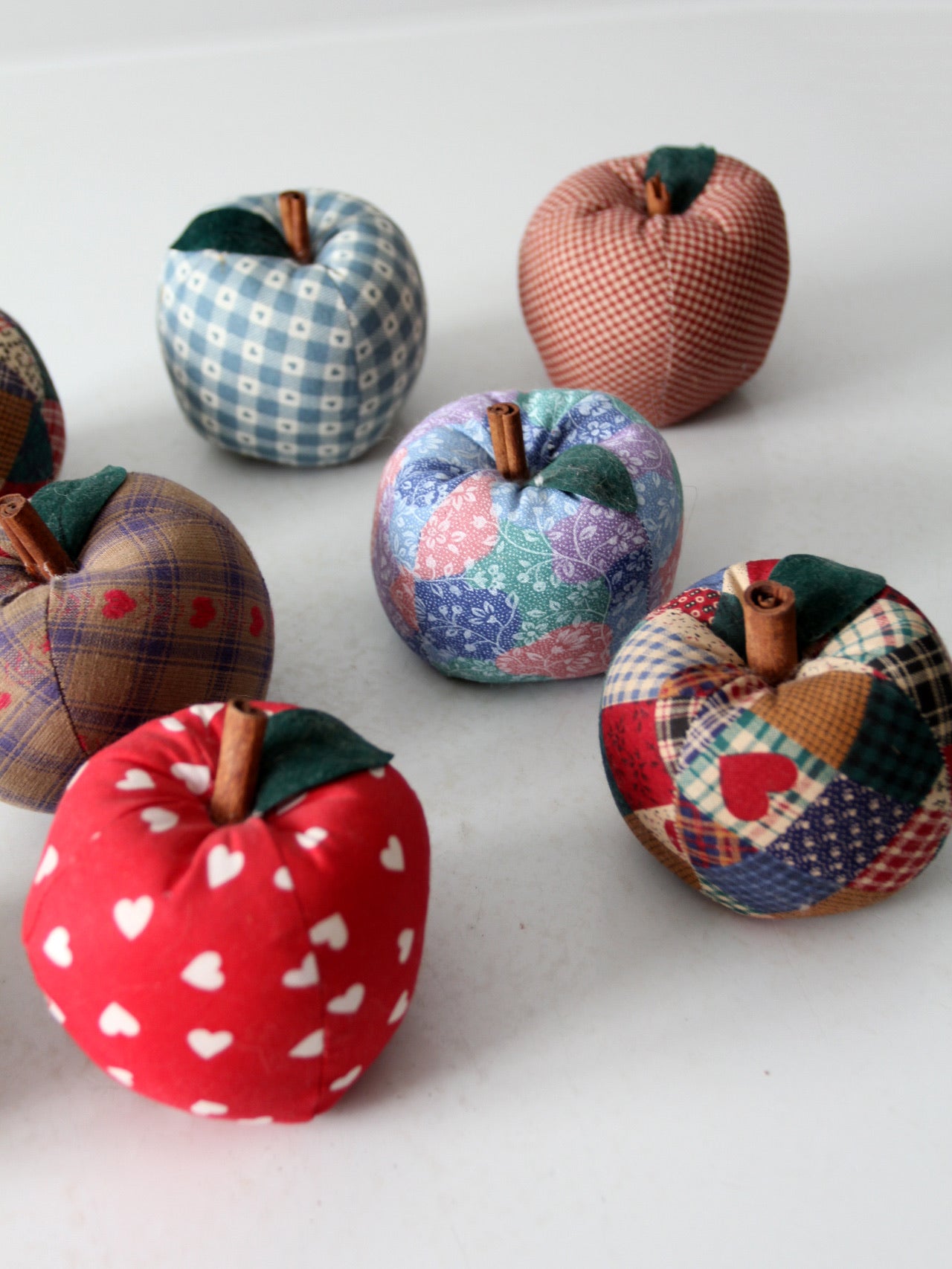 vintage hand-made fabric apple ornaments set of 9