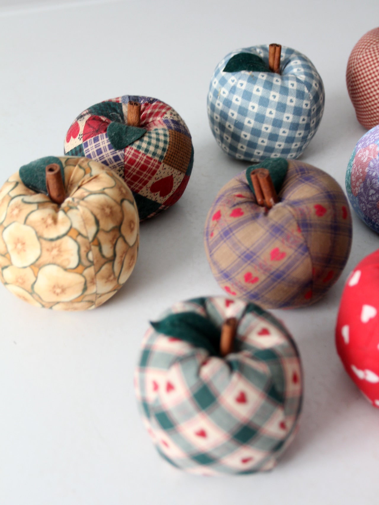 vintage hand-made fabric apple ornaments set of 9