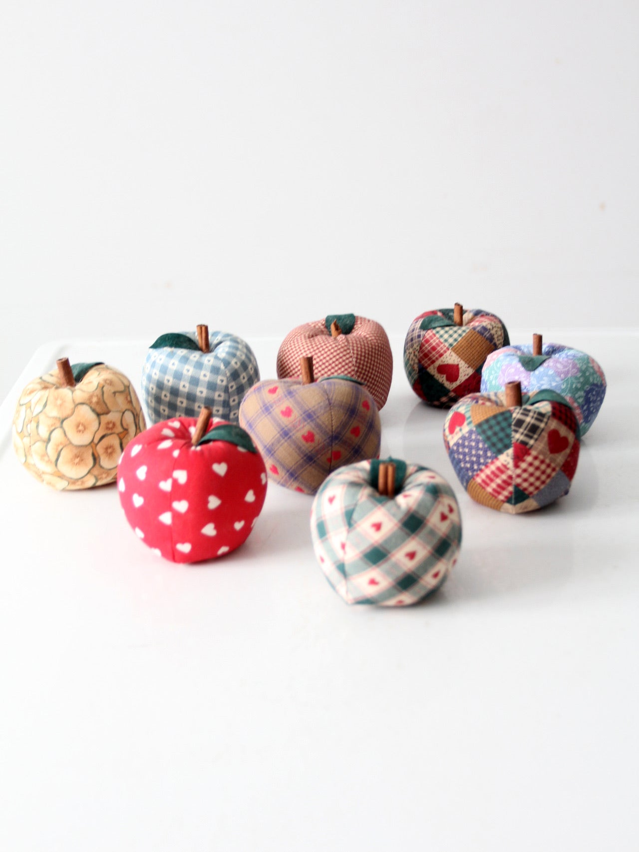vintage hand-made fabric apple ornaments set of 9