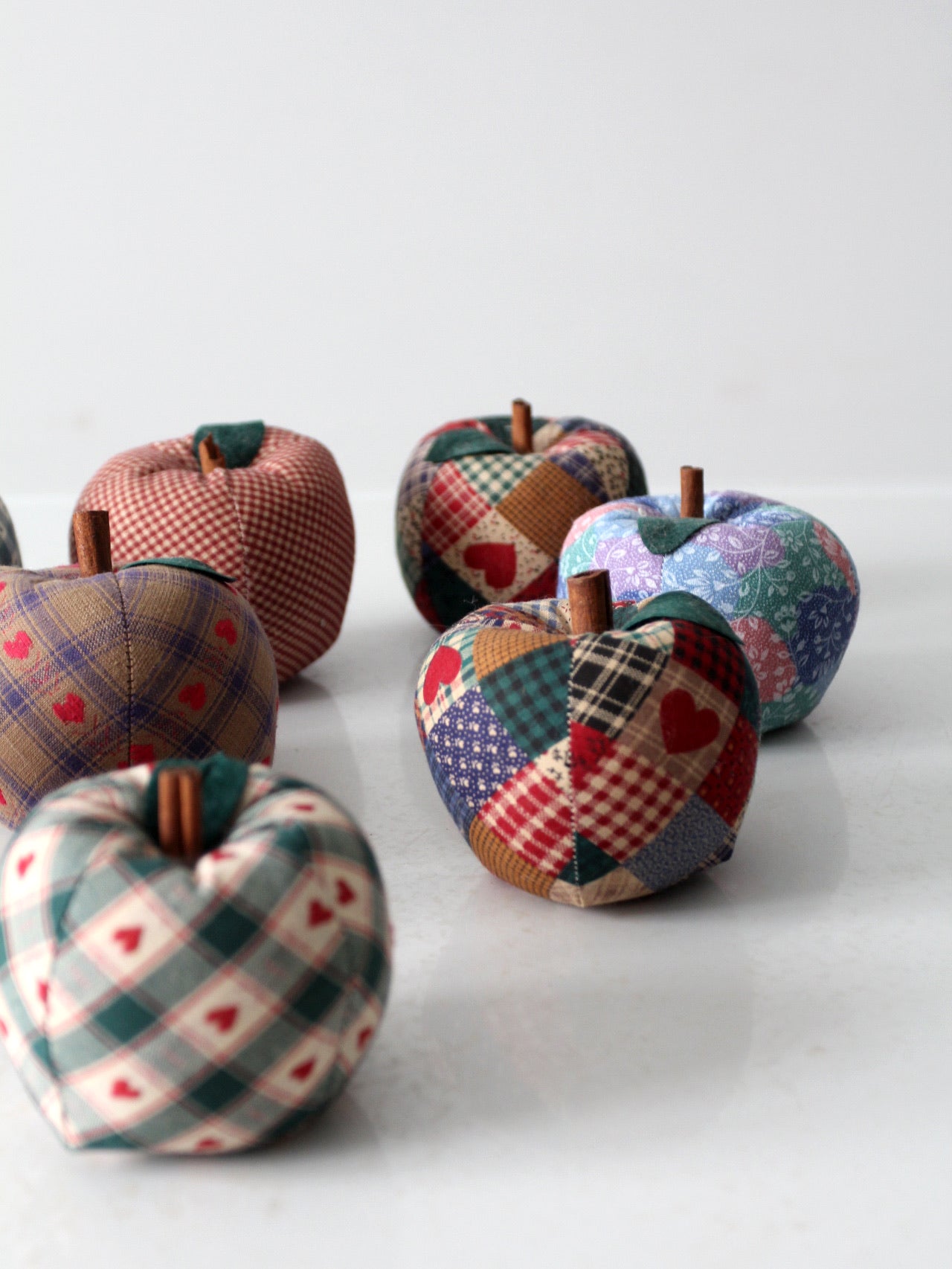 vintage hand-made fabric apple ornaments set of 9