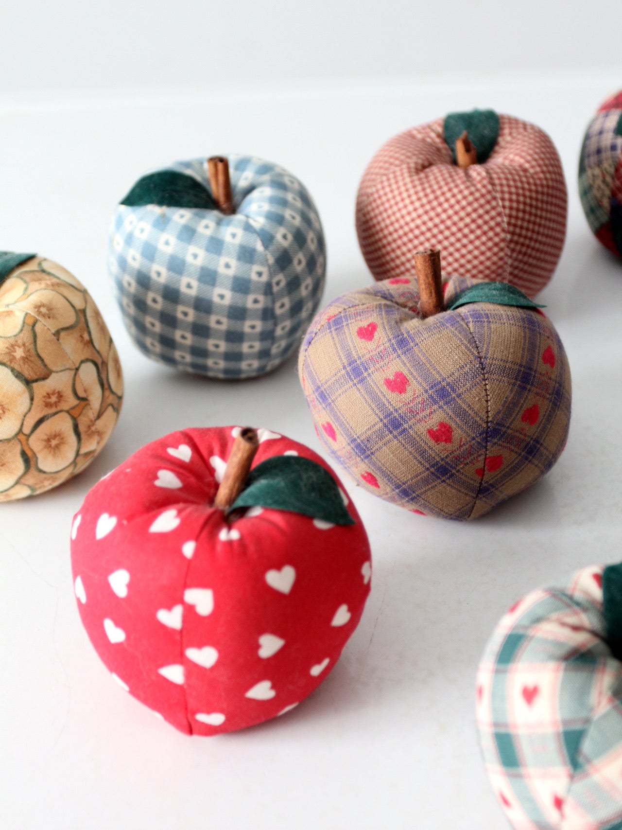 vintage hand-made fabric apple ornaments set of 9