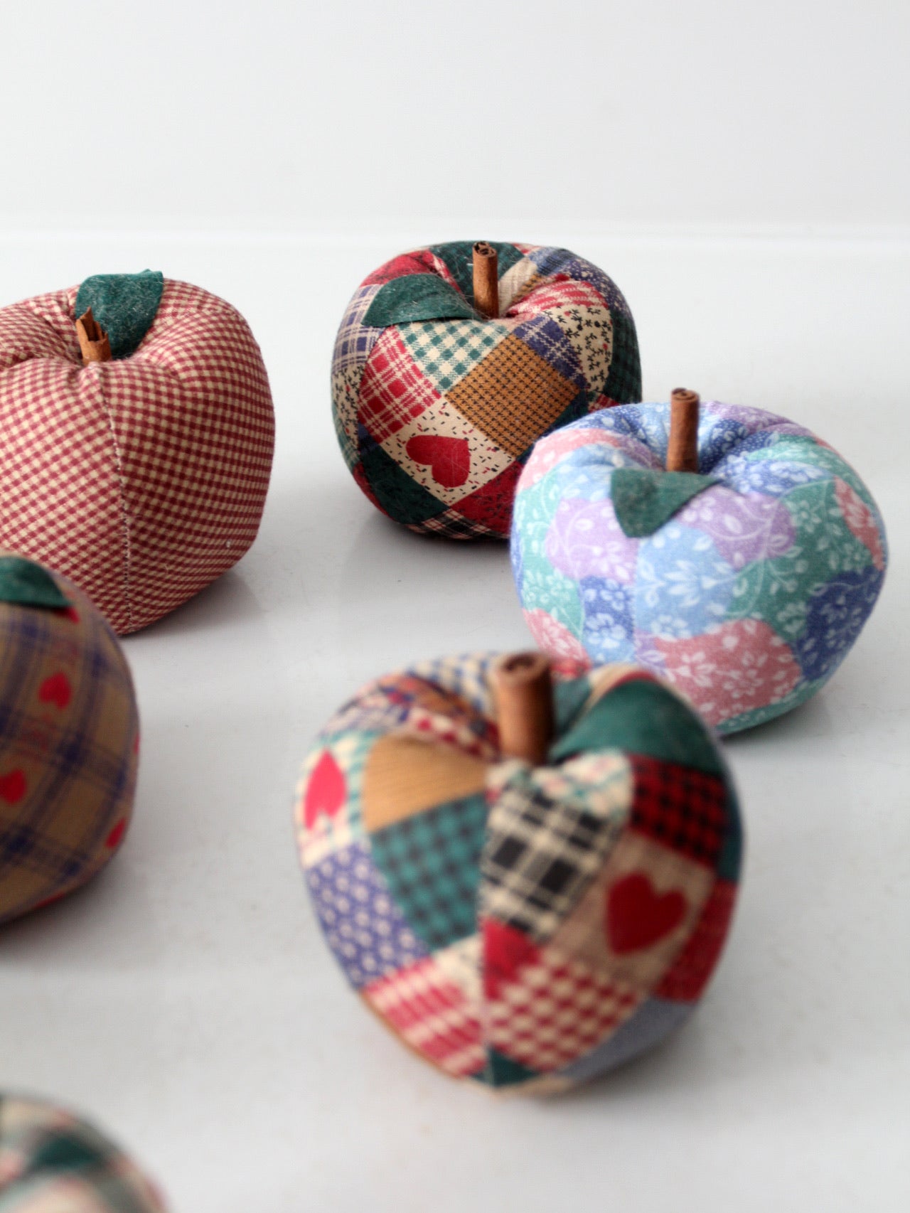 vintage hand-made fabric apple ornaments set of 9