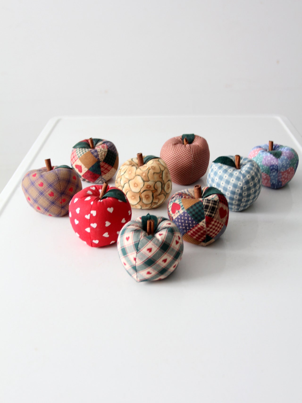 vintage hand-made fabric apple ornaments set of 9