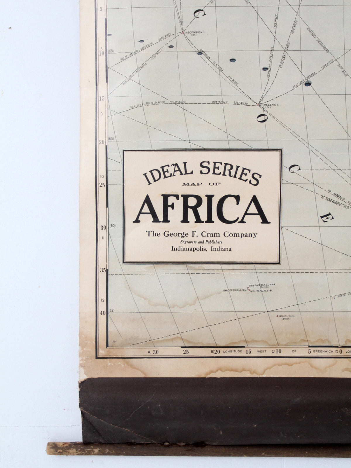 vintage 1939 pull down map of Africa by George F Cram