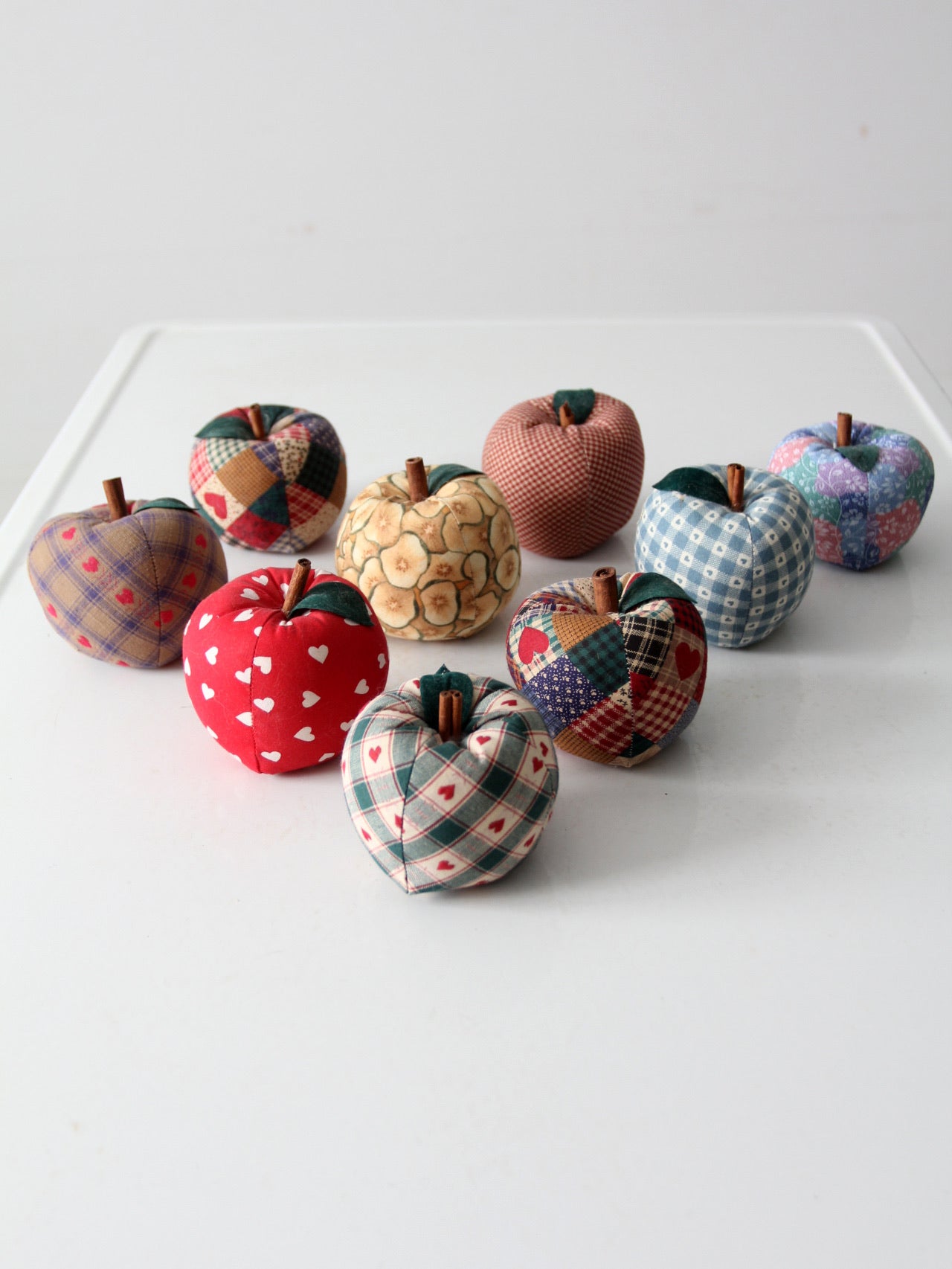 vintage hand-made fabric apple ornaments set of 9