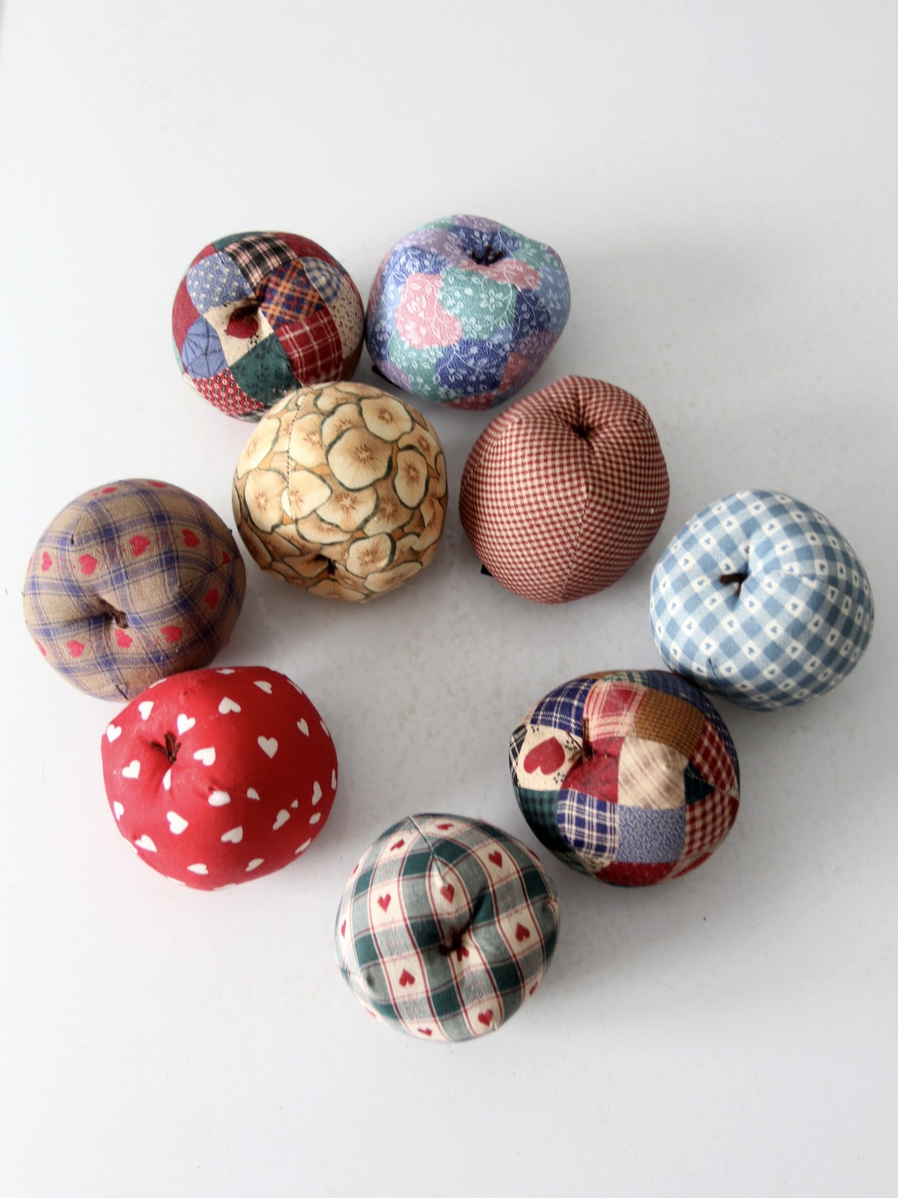 vintage hand-made fabric apple ornaments set of 9