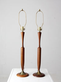mid century teak table lamps pair