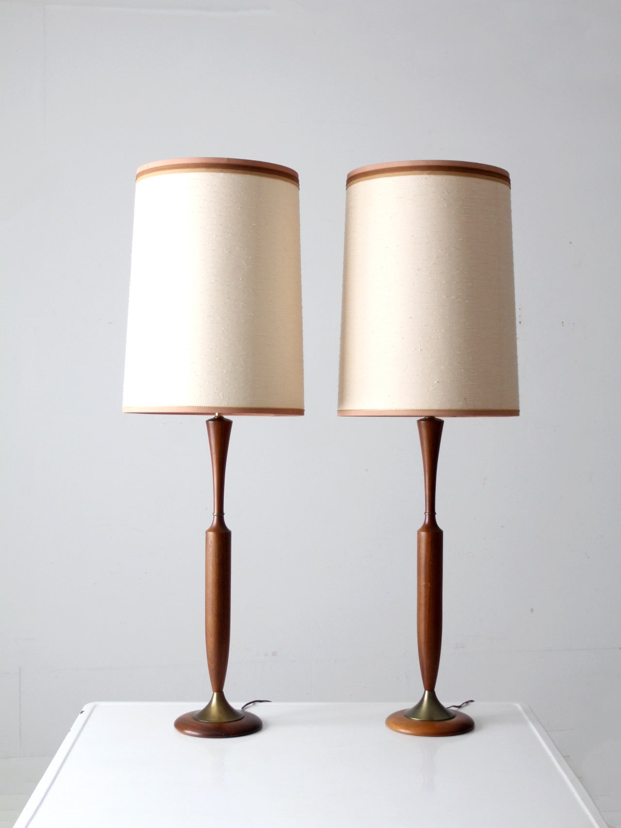 mid century teak table lamps pair