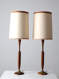 mid century teak table lamps pair