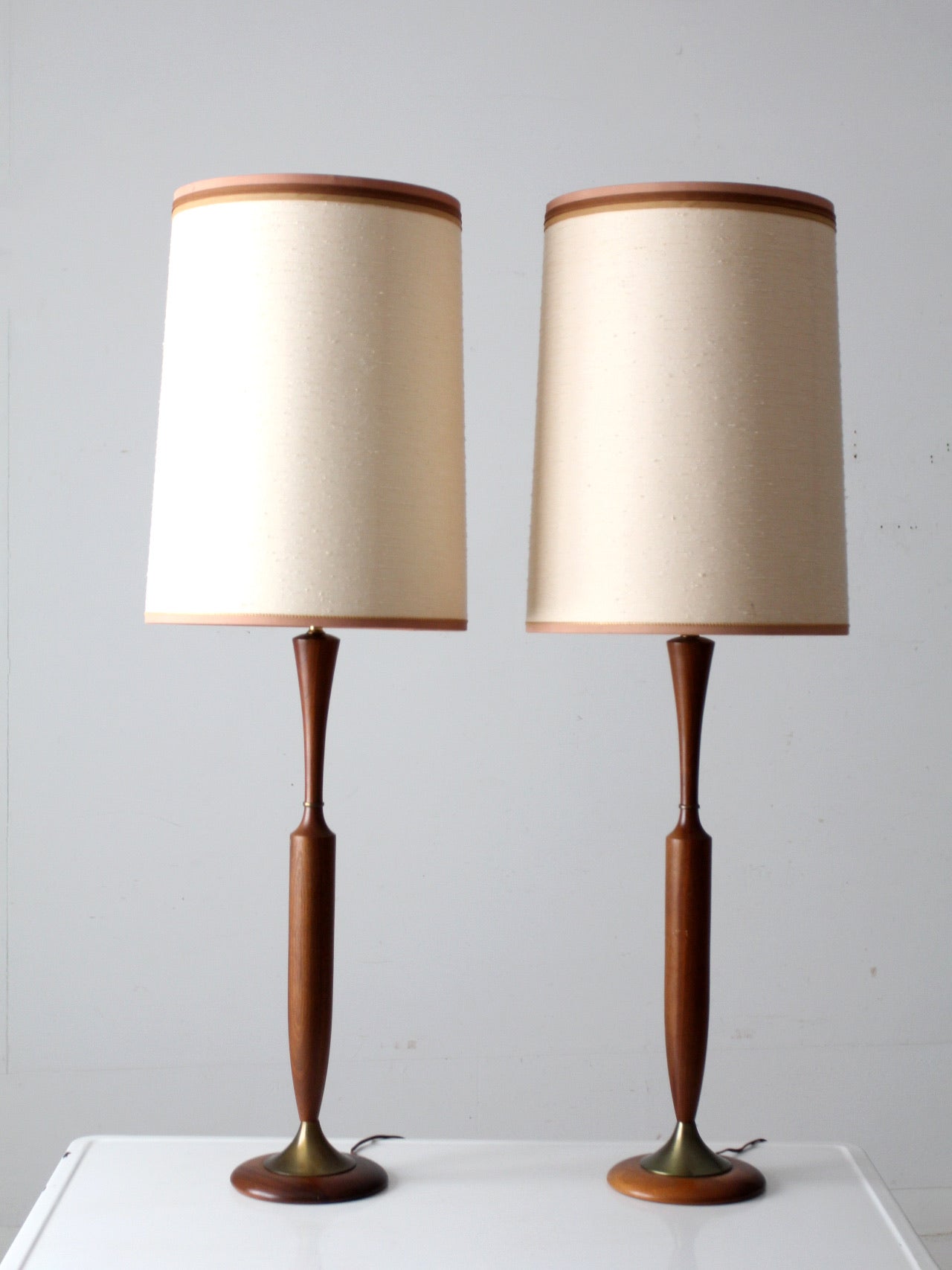 mid century teak table lamps pair