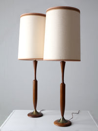 mid century teak table lamps pair