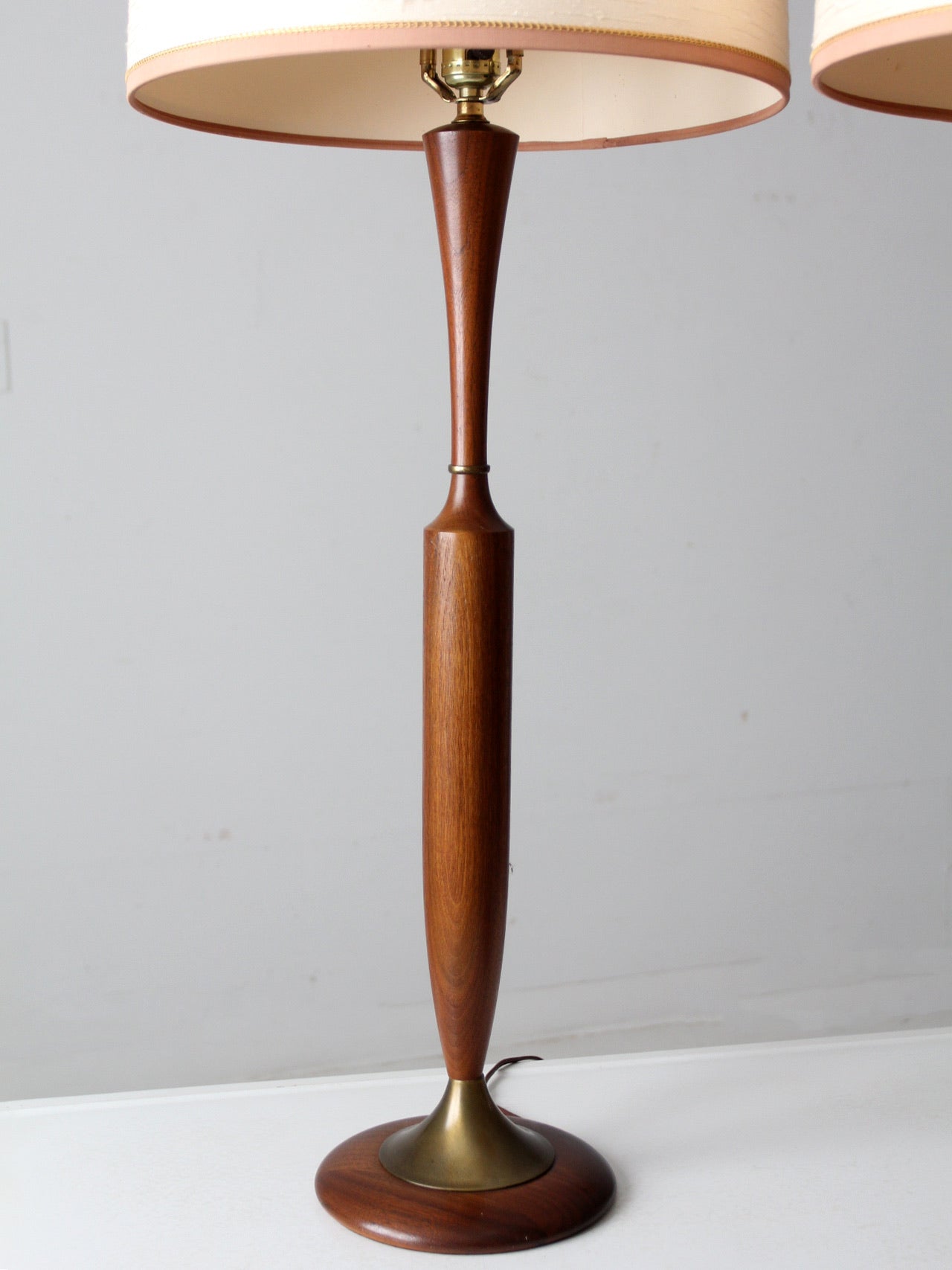 mid century teak table lamps pair