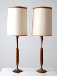 mid century teak table lamps pair