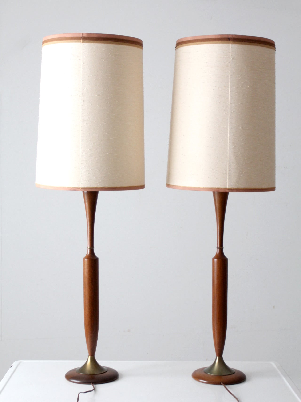 mid century teak table lamps pair