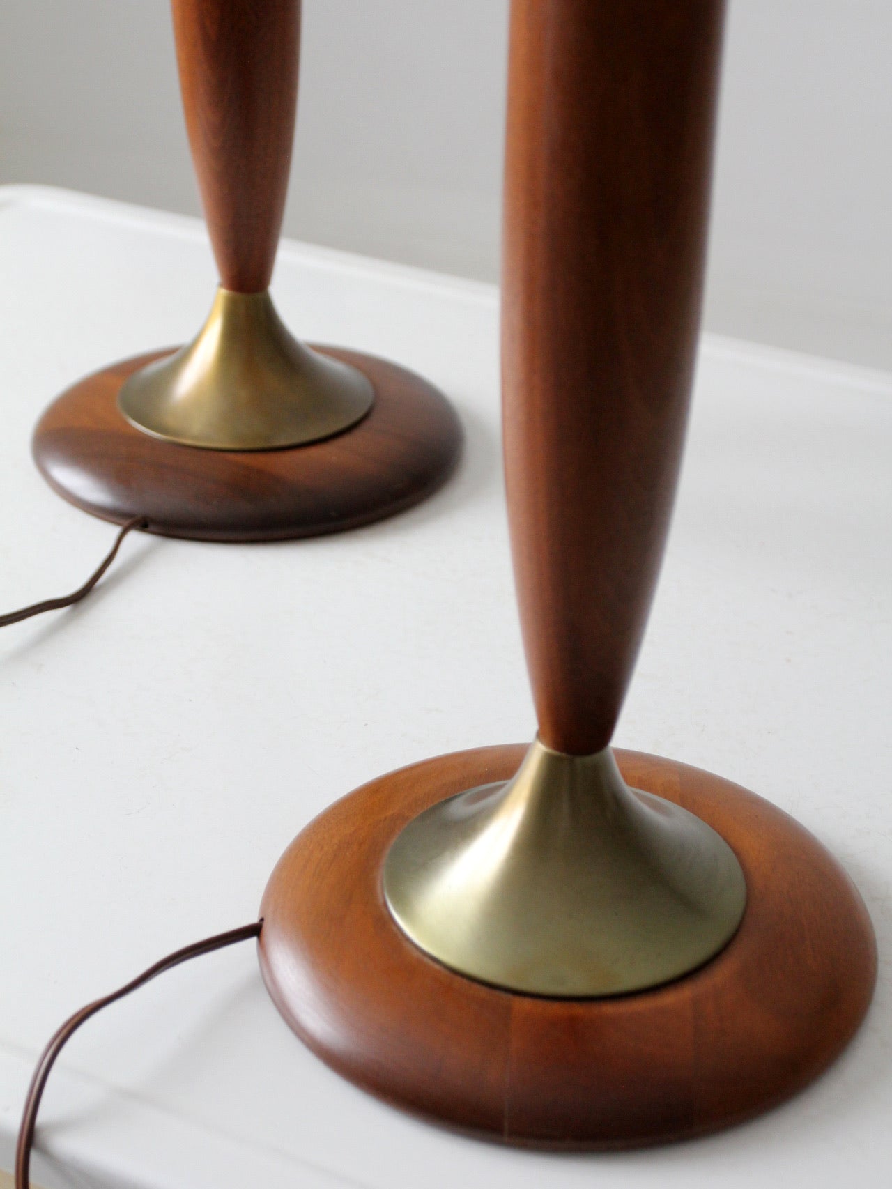 mid century teak table lamps pair