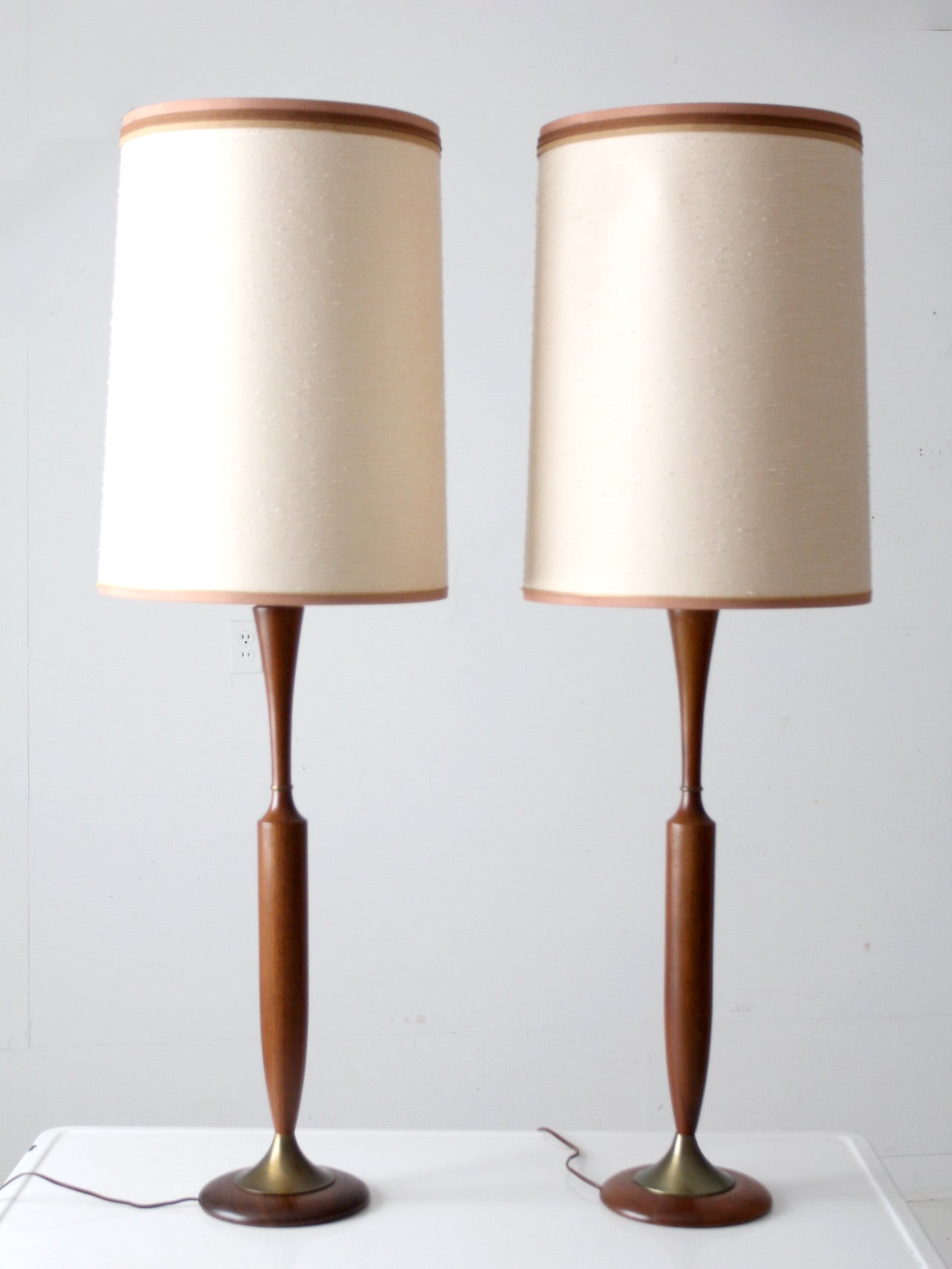 mid century teak table lamps pair