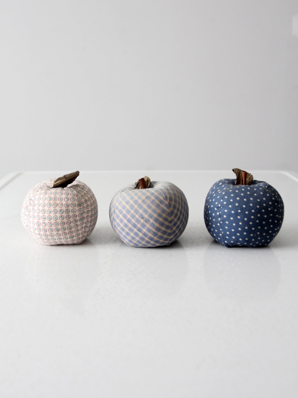 vintage hand made fabric apple ornaments set 3