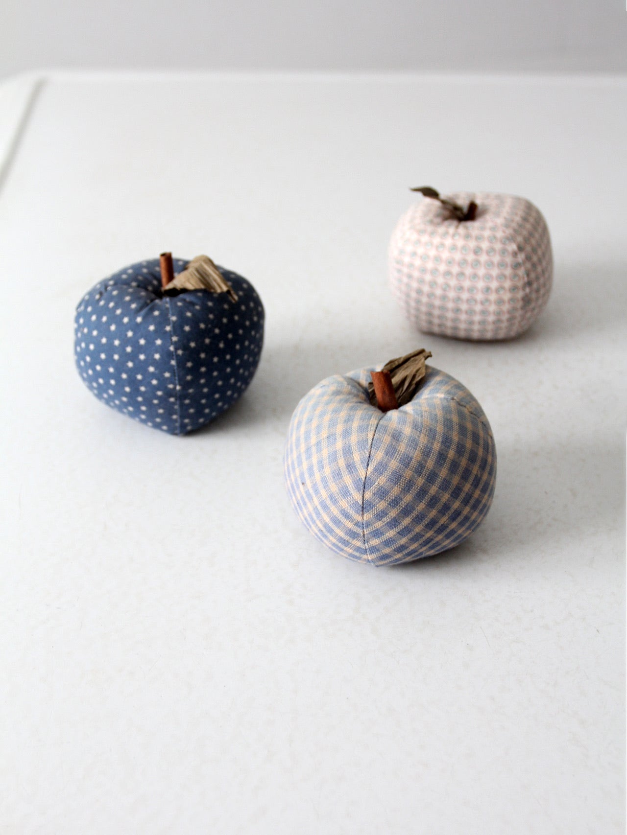 vintage hand made fabric apple ornaments set 3