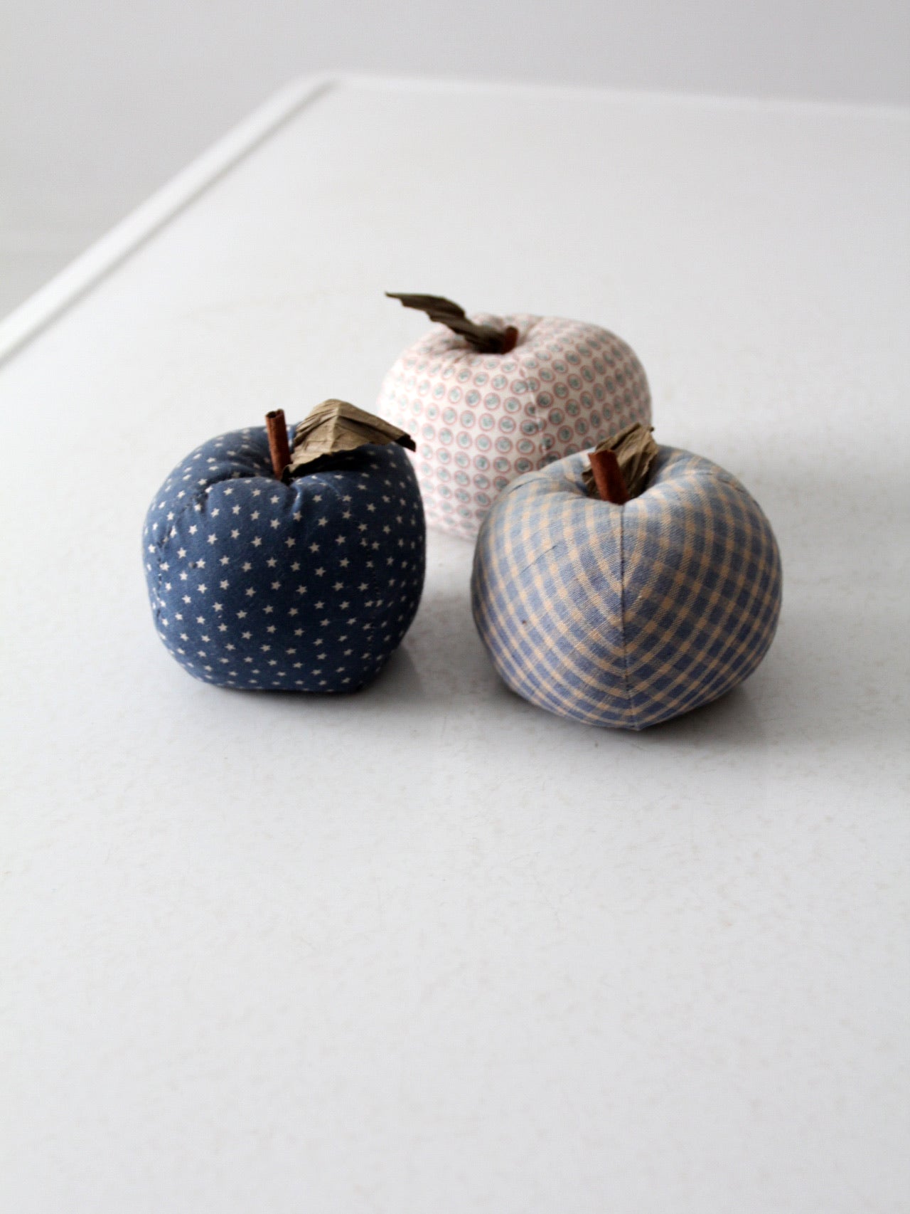 vintage hand made fabric apple ornaments set 3
