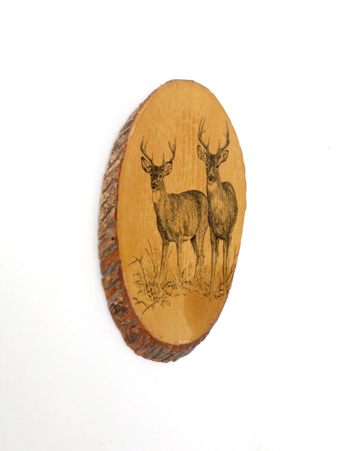 vintage deer wall art on wood slab