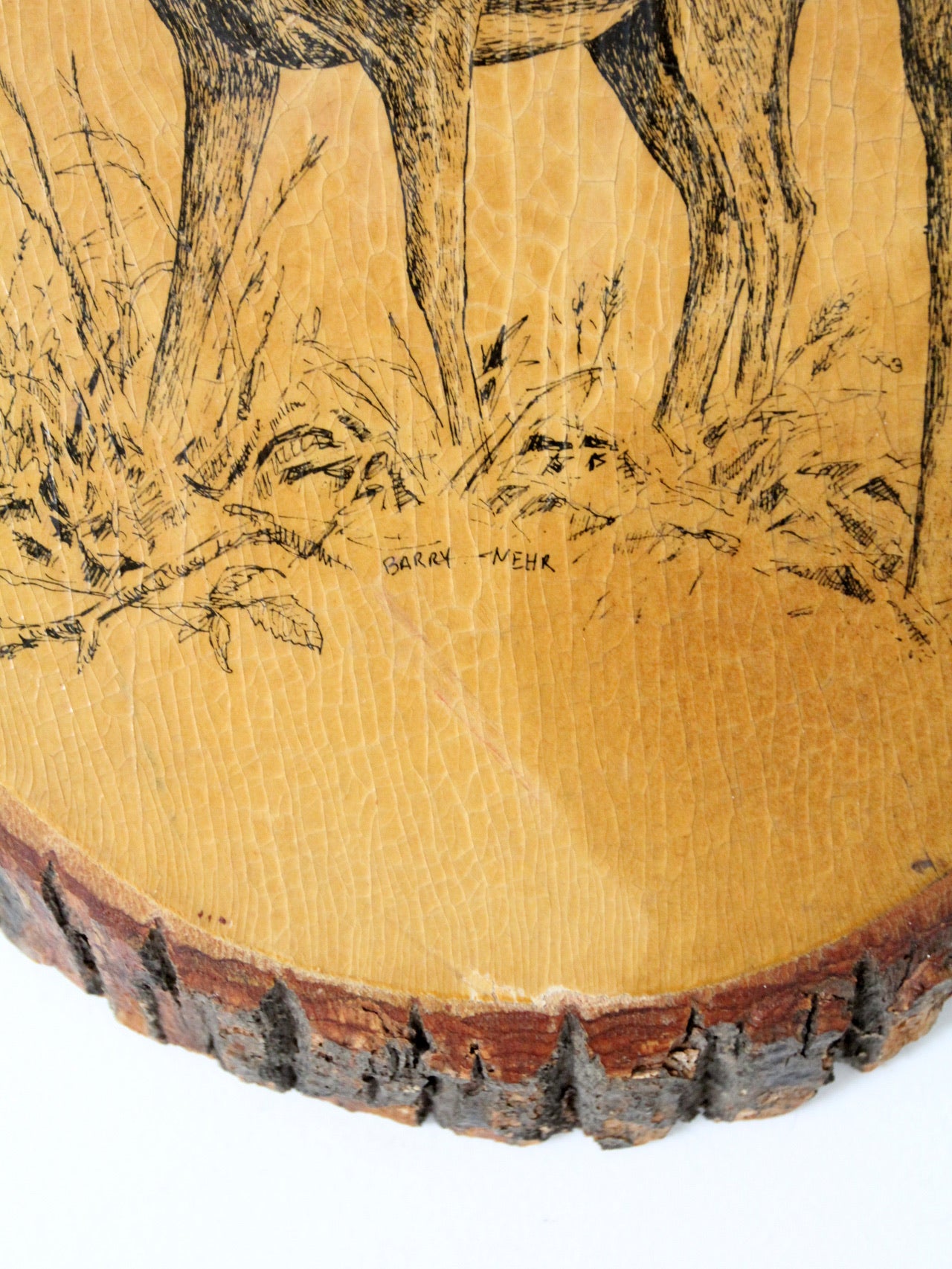 vintage deer wall art on wood slab