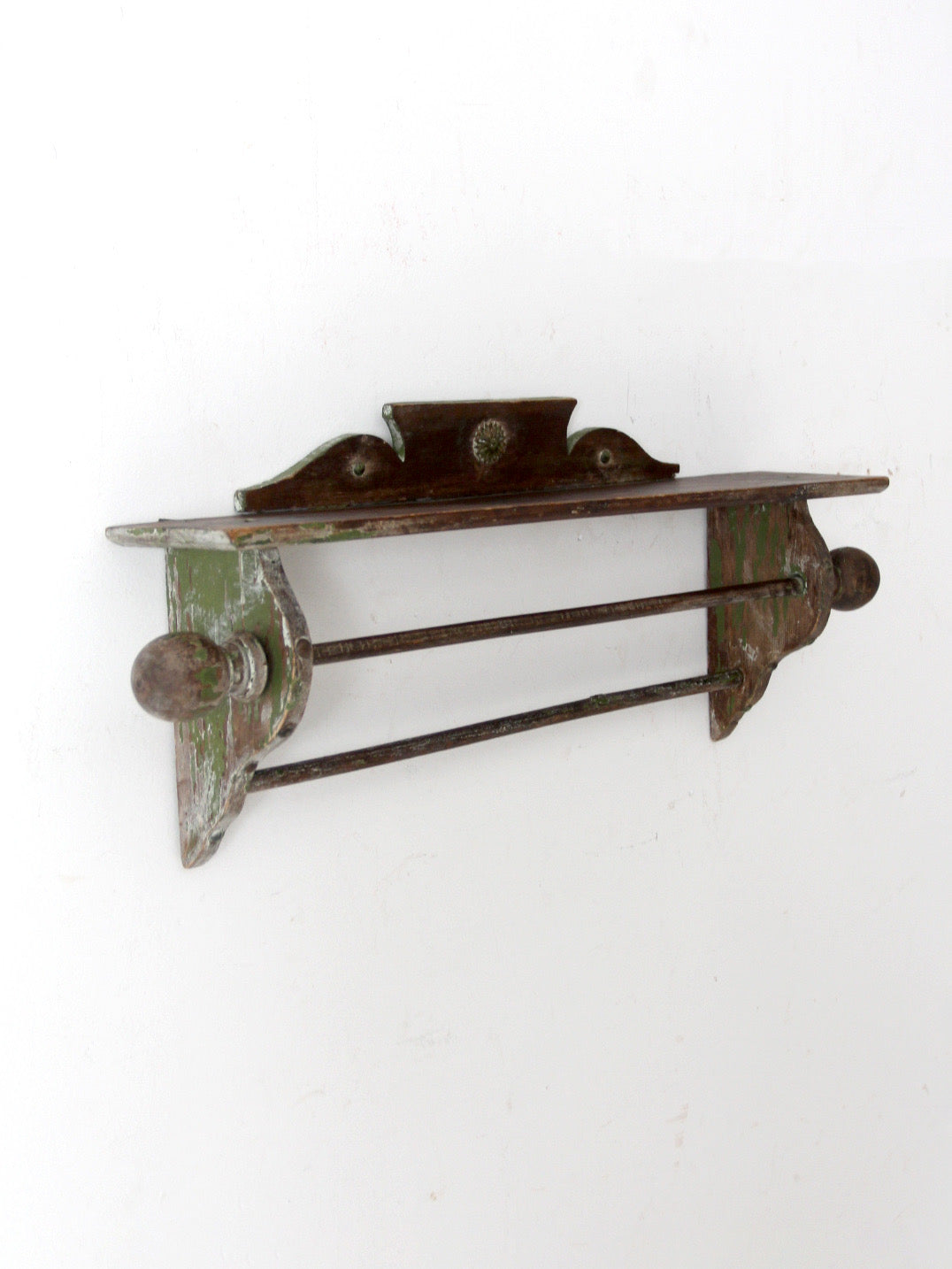 antique primitive wall shelf with towel bar