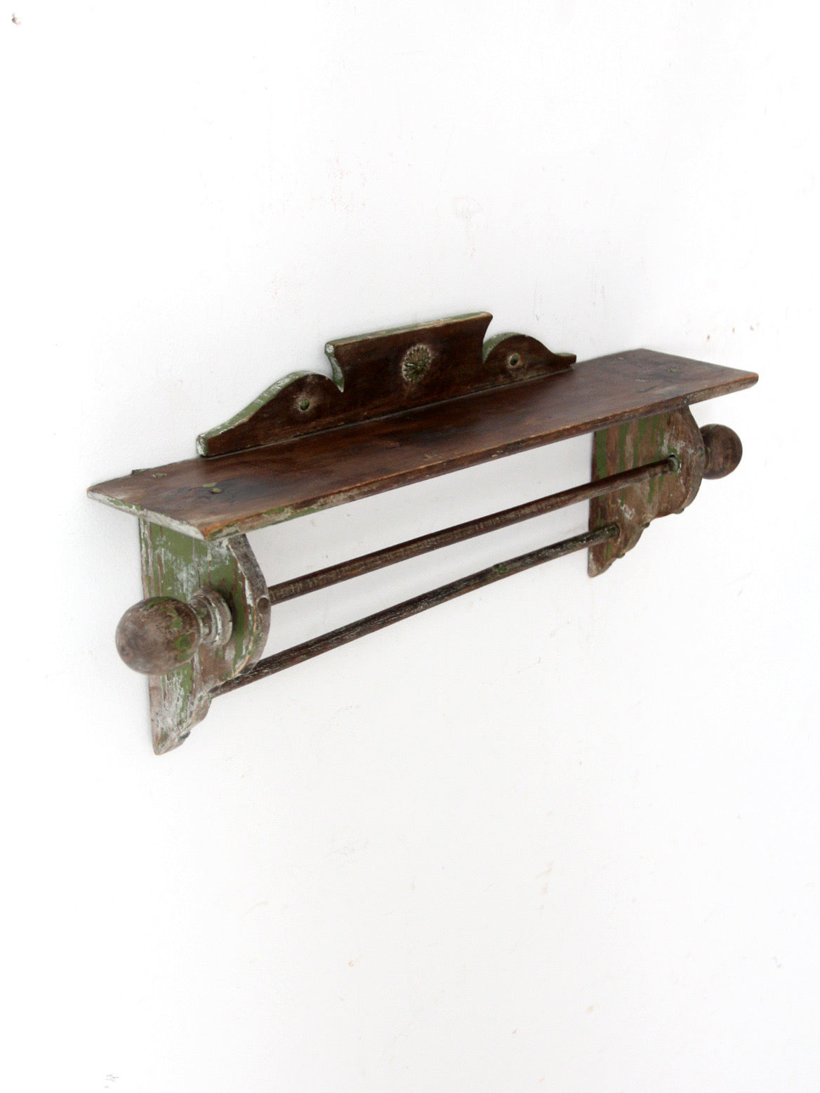 antique primitive wall shelf with towel bar