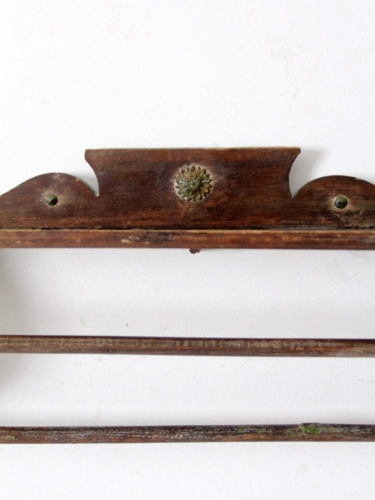 antique primitive wall shelf with towel bar
