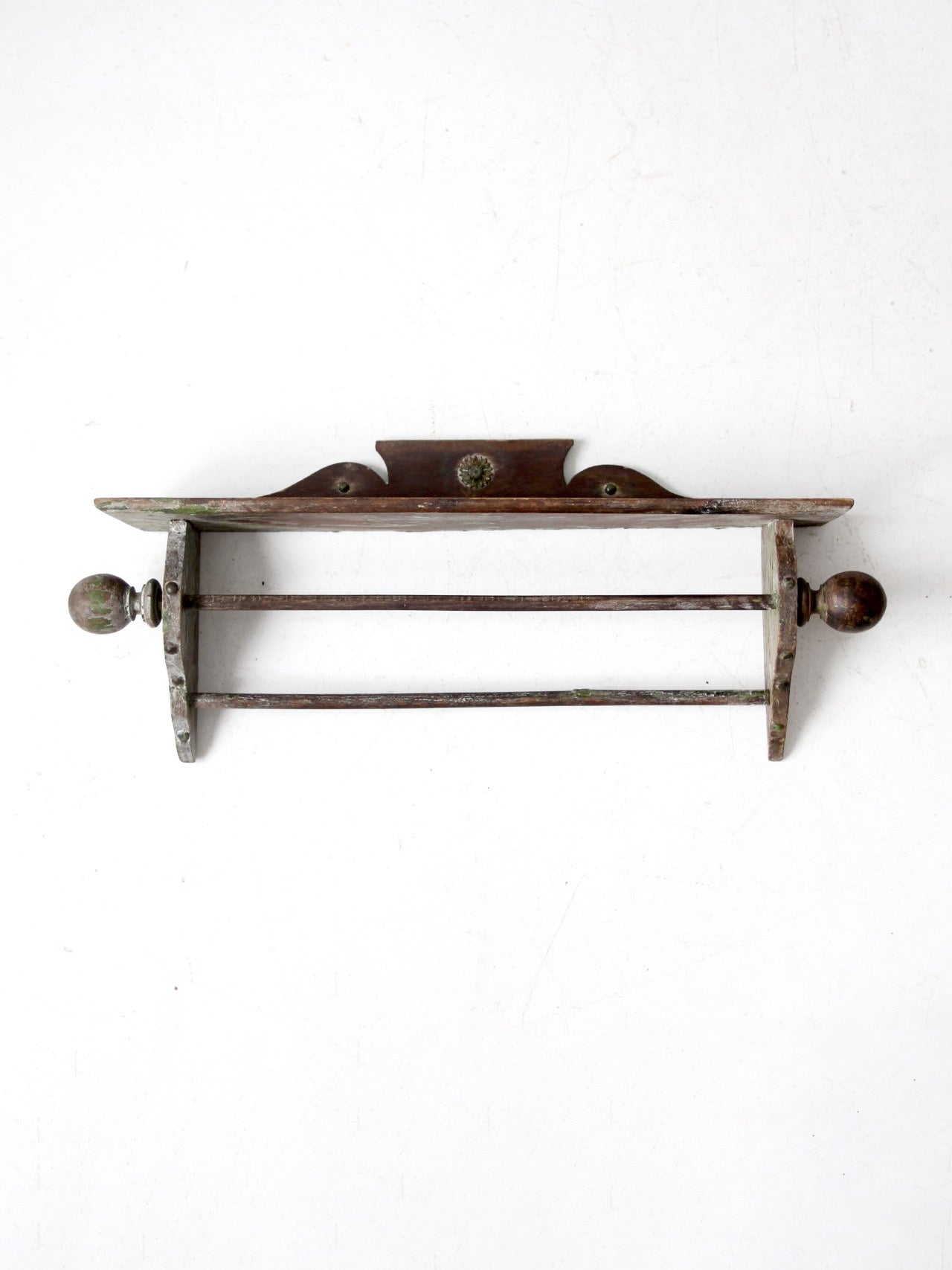 antique primitive wall shelf with towel bar