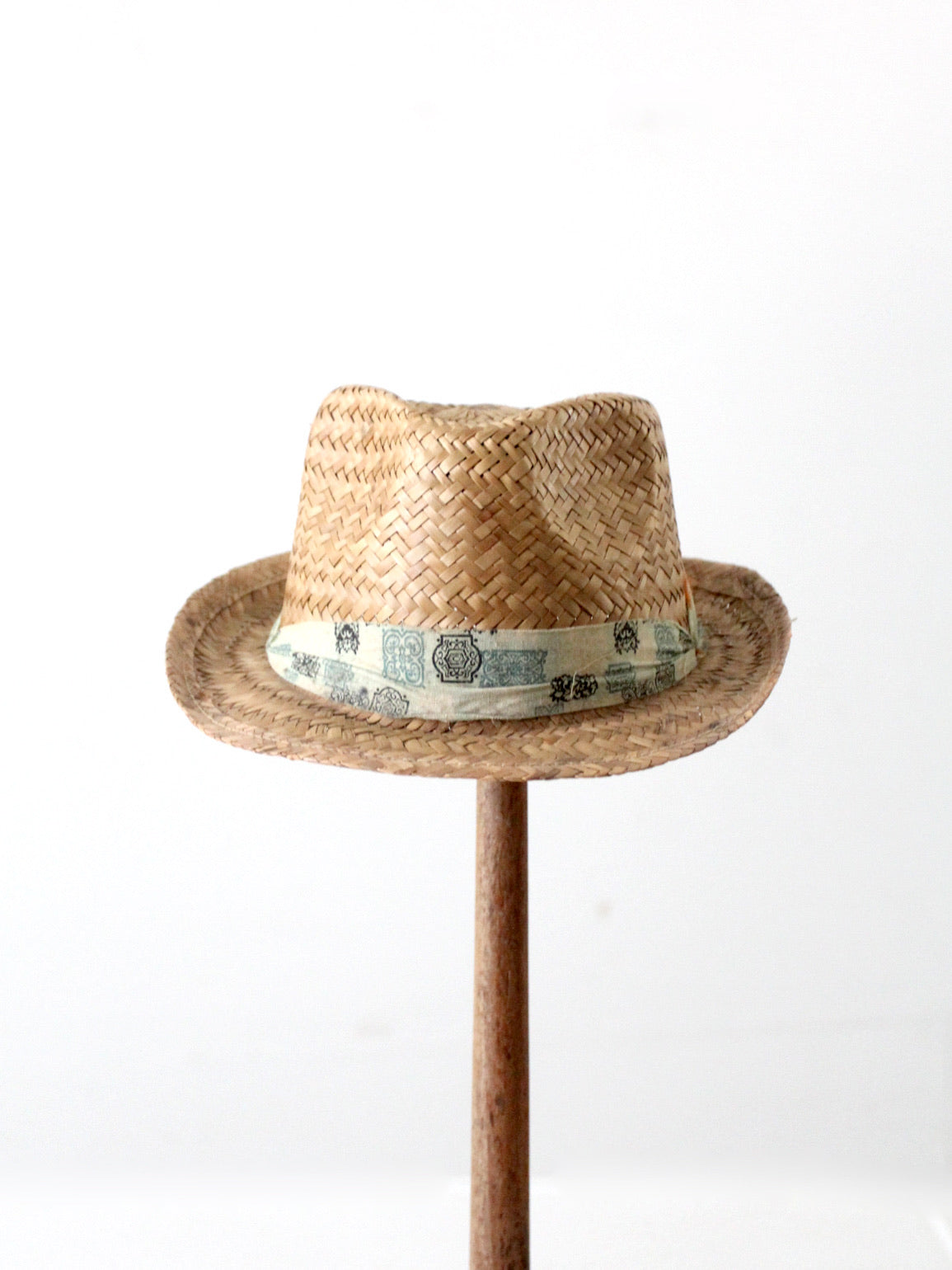 vintage woven straw fedora hat