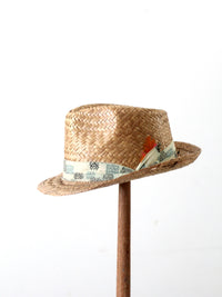 vintage woven straw fedora hat