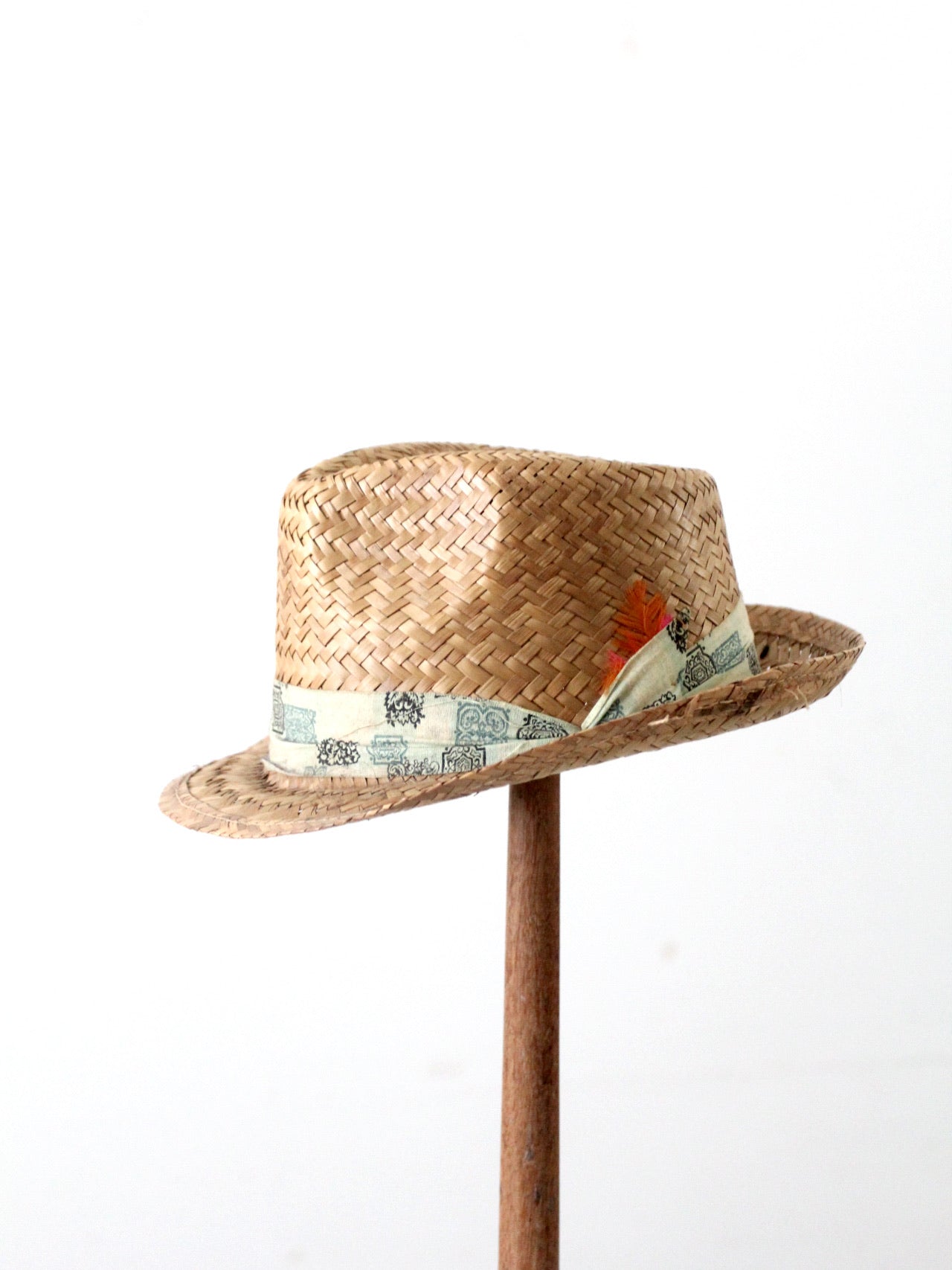 vintage woven straw fedora hat