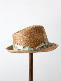 vintage woven straw fedora hat