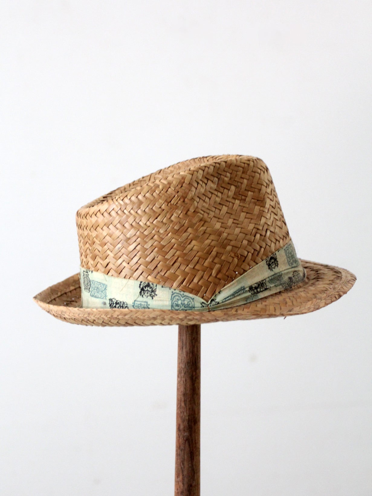 vintage woven straw fedora hat