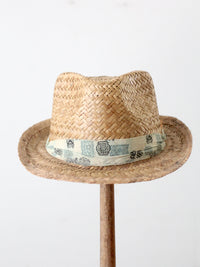 vintage woven straw fedora hat
