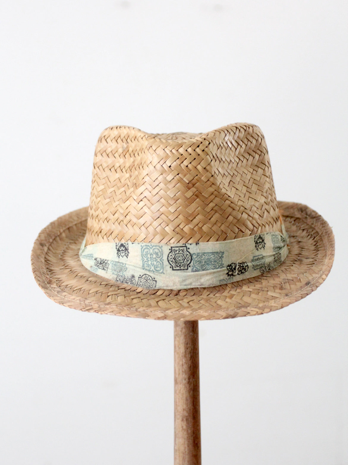 vintage woven straw fedora hat