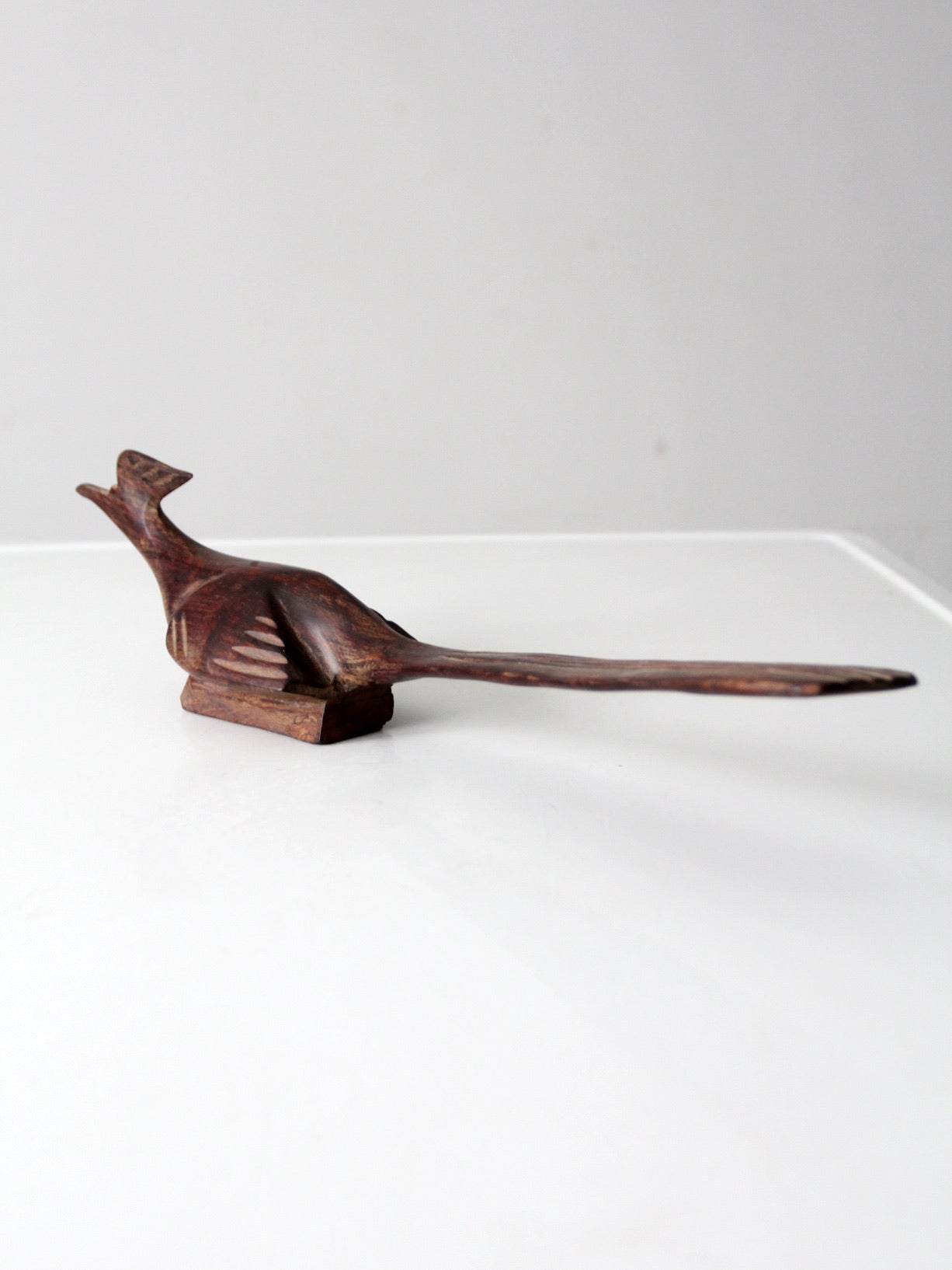 mid-century hand-carved ironwood roadrunner