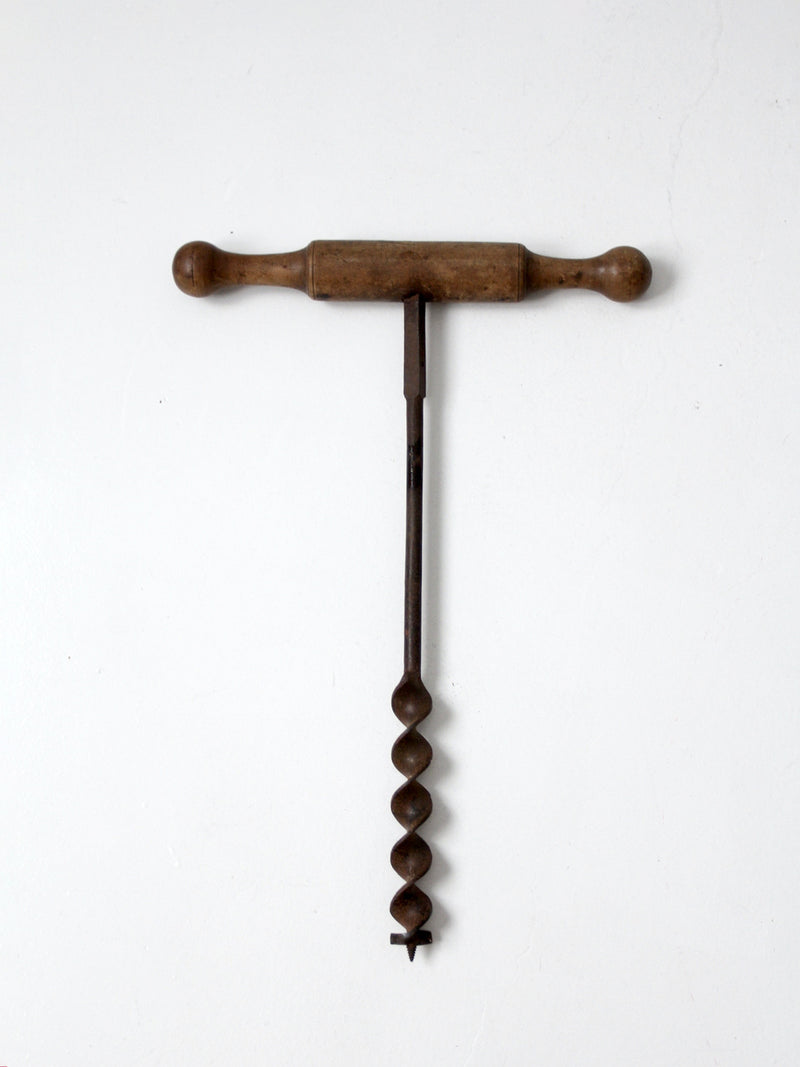 antique primitive t-handle drill auger