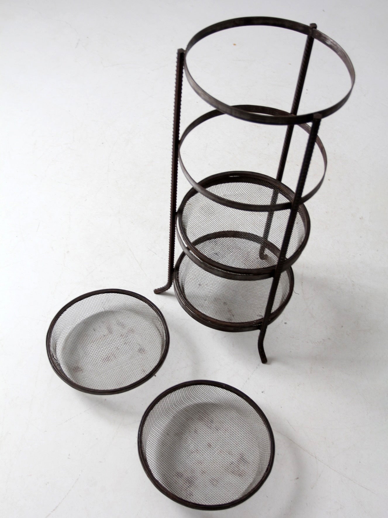 vintage metal mesh tiered stand