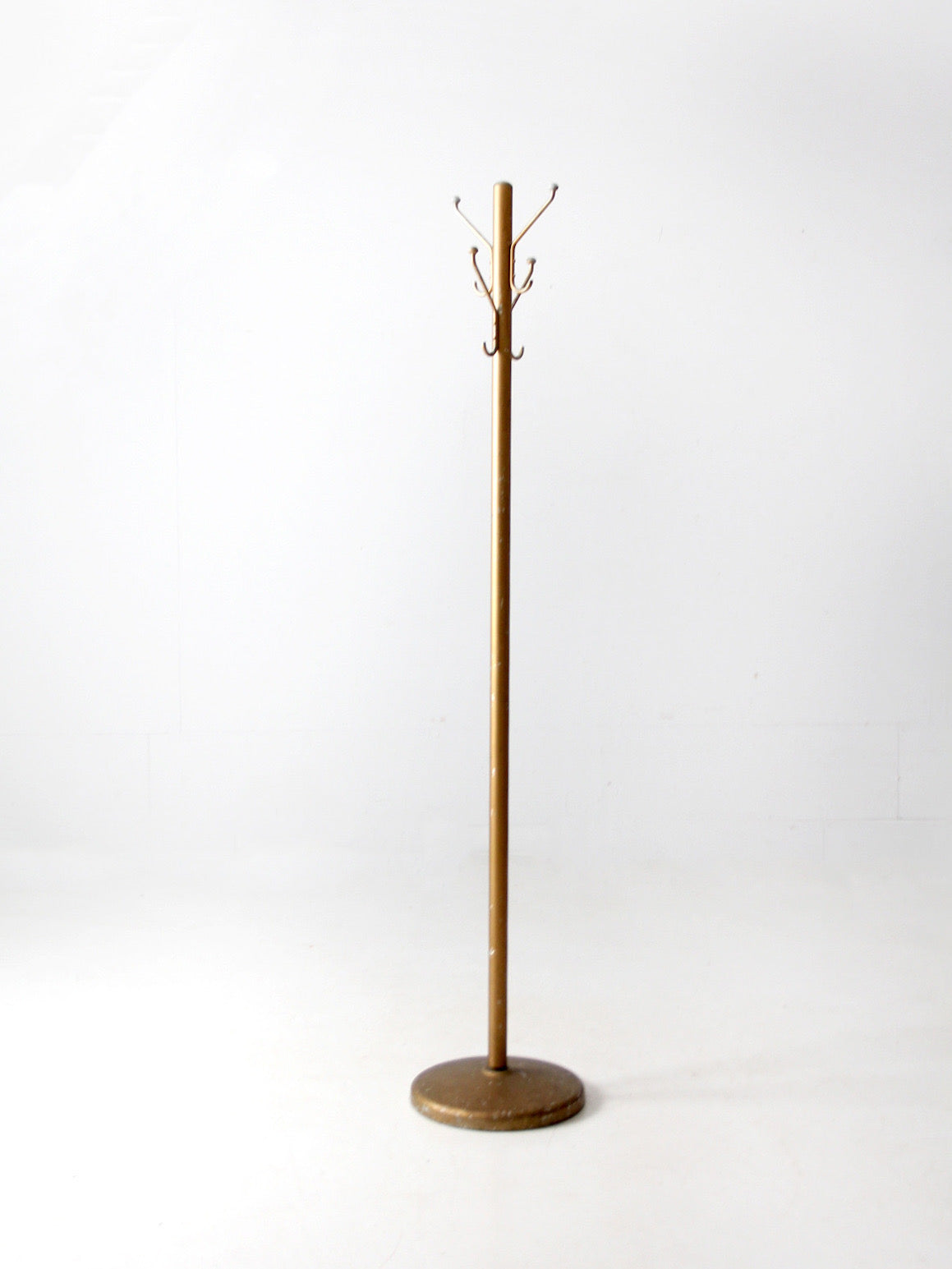 mid-century gold tone aluminum coat rack hall stand