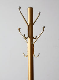 mid-century gold tone aluminum coat rack hall stand
