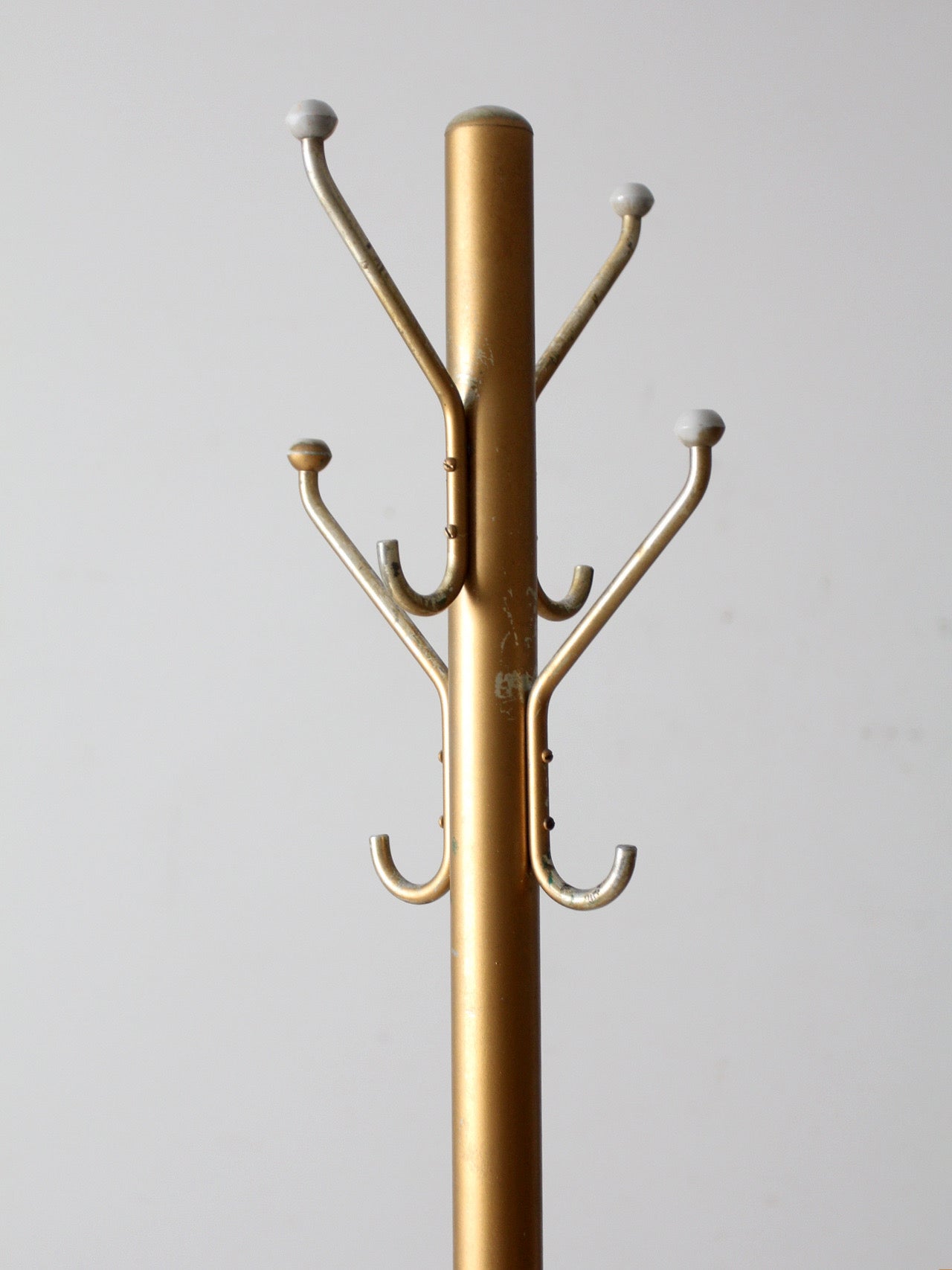 mid-century gold tone aluminum coat rack hall stand